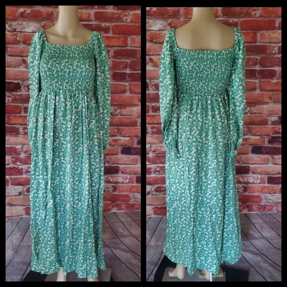 Green Boho Ditsy FLoral Maxi Dress S, M NWOT - Picture 3 of 5